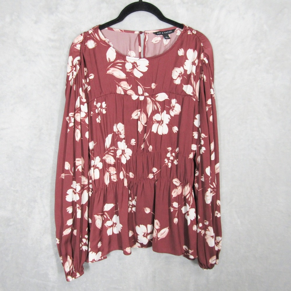 Zac and Rachel Top Size XL Womens Burgundy Floral Tiered Peasant Blouse